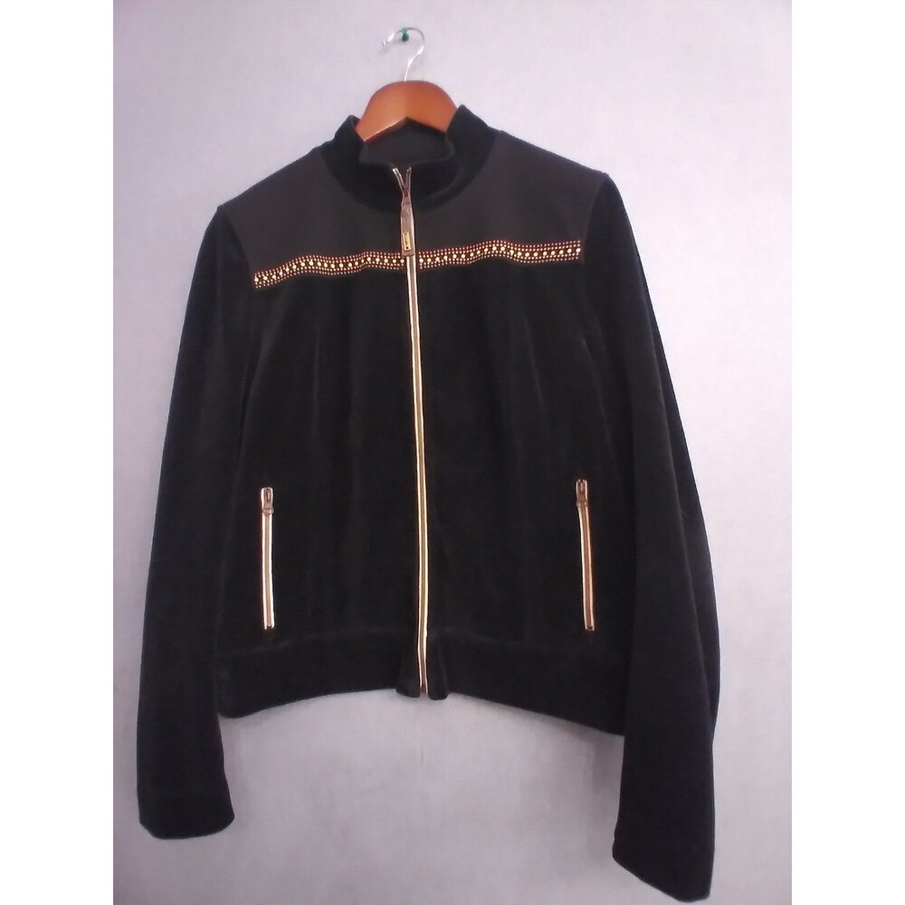 St John Sport Zipper Velour Women's Biker Jacket Embellished Cotton Medium